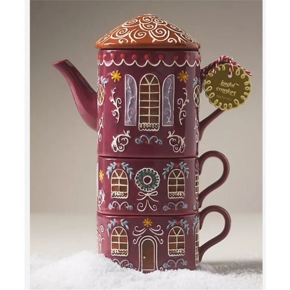 Anthropologie Ginger Ceramic Stoneware Tea‎ For 2 Teapot NIB Christmas